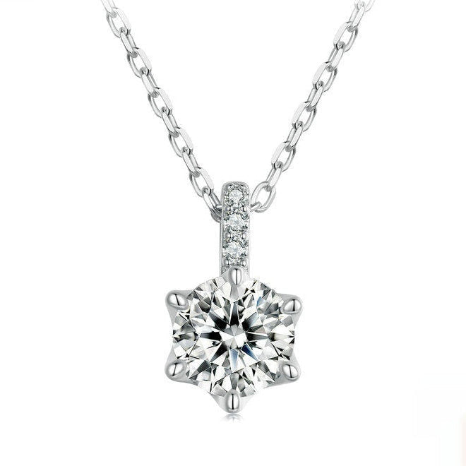 Shinning Star Six-Claw 1 Carat Moissanite Diamond Pendant in Platinum Plated 925 Silver (GRA)