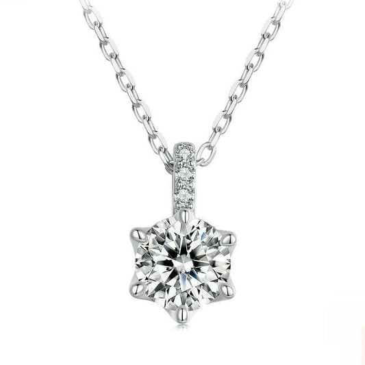 Shinning Star Six-Claw 1 Carat Moissanite Diamond Pendant in Platinum Plated 925 Silver (GRA)