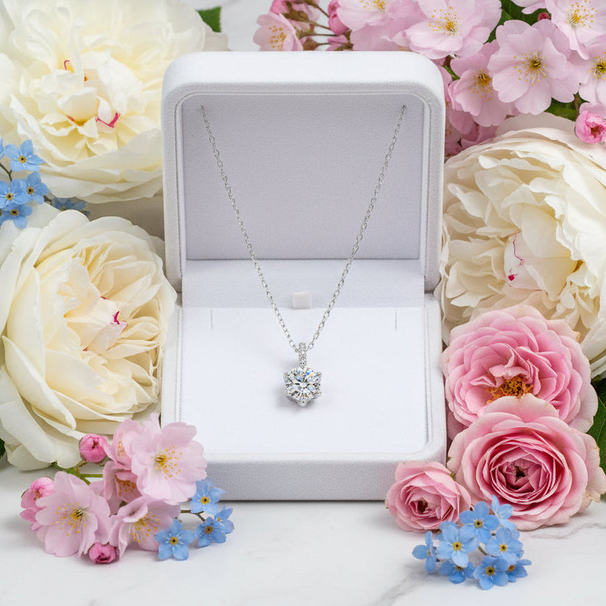 Timeless Six-Claw 1 Carat Moissanite Diamond Necklace set in Platinum Plated 925 Silver (GRA)
