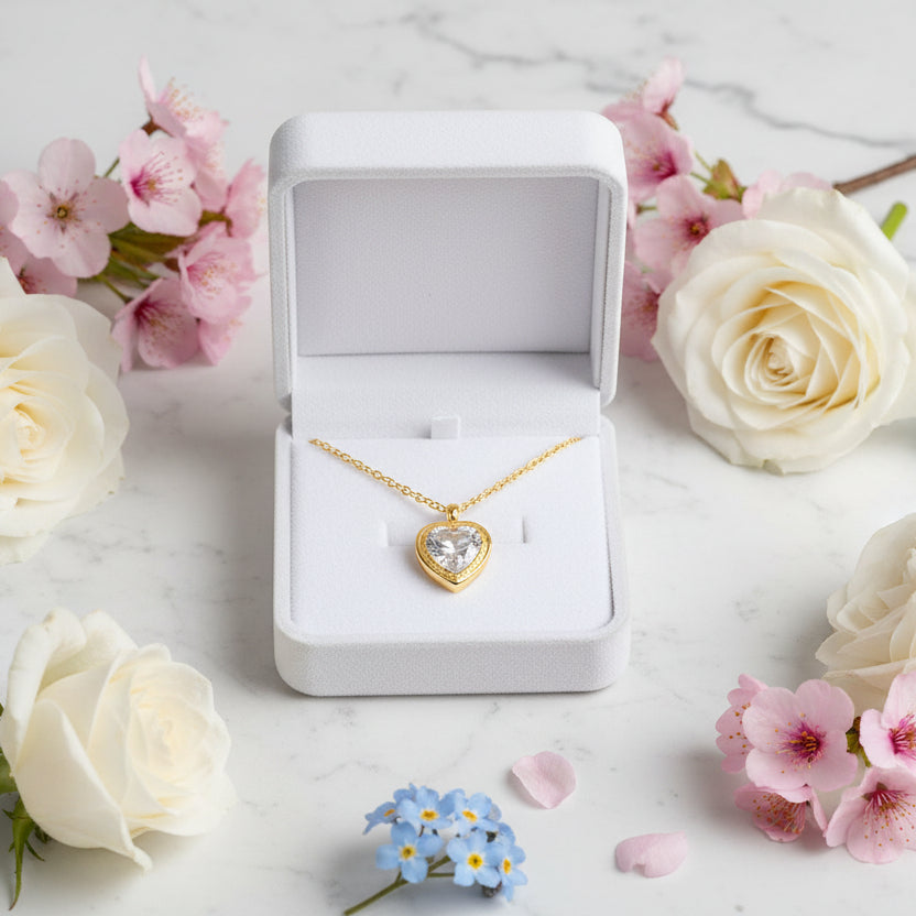 Vintage European Jacinth Peach Heart Natural Zircon Gemstone Necklace set in 18K Gold Plating Capella Jewellery