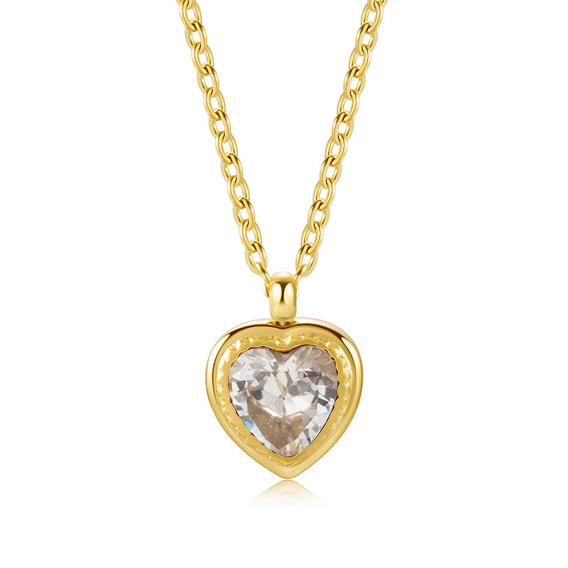 Classic European Design Natural Zircon Crystal Heart Necklace set in 18K Gold Plating