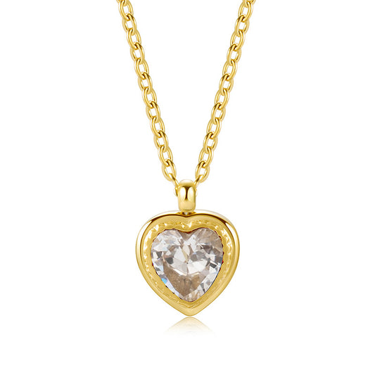 Vintage European Jacinth Peach Heart Natural Zircon Gemstone Necklace set in 18K Gold Plating