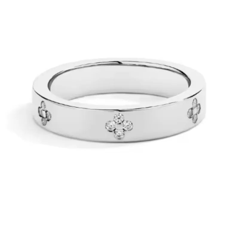 Four Leaf Clover Micro Inlay Natural Zircon Gemstone Ring set in 18K Gold Plated 925 Silver