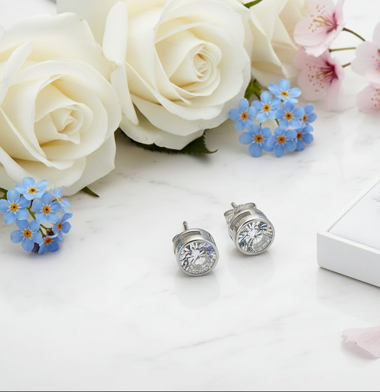 Modern Round 2 Ct Moissanite Diamond Earrings set in 18K White Gold Plated 925 Silver (GRA)