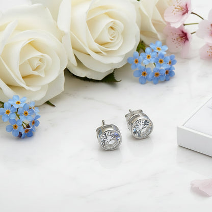 Modern European Round 2 Carat Moissanite Earrings set in 18K White Gold Plated 925 Silver (GRA) Capella Jewellery