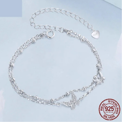 European Butterfly Double-layer Natural Zircon Gemstone Bracelet set in 18k White Gold Plated 925 Silver Capella Jewellery
