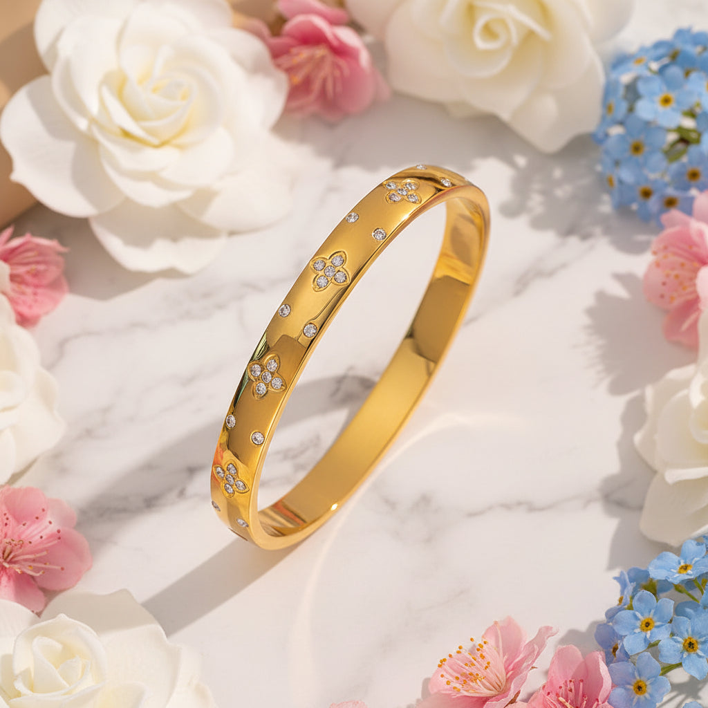 Classic European Design Micro Inlaid Natural Zircon Gemstone Bracelet set in 18K Gold Plating