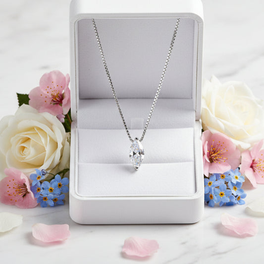 Italian Horse Eye Design 1 Carat Moissanite Diamond Necklace set in Platinum Plated 925 Silver (GRA)