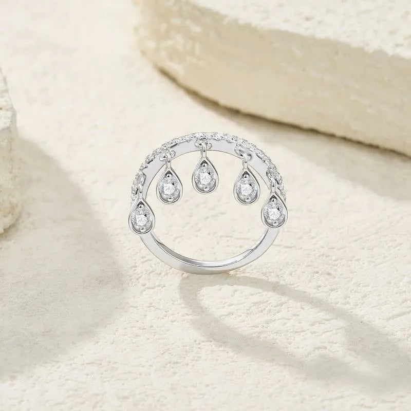 French Crown Inspired Tassel Pavé 0.5 Carat Moissanite Ring set in 18K White Gold Plated 925 Silver (GRA) Capella Jewellery