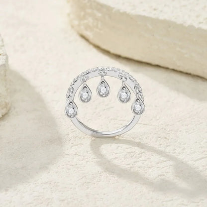 French Crown Inspired Tassel Pavé 0.5 Carat Moissanite Ring set in 18K White Gold Plated 925 Silver (GRA) Capella Jewellery