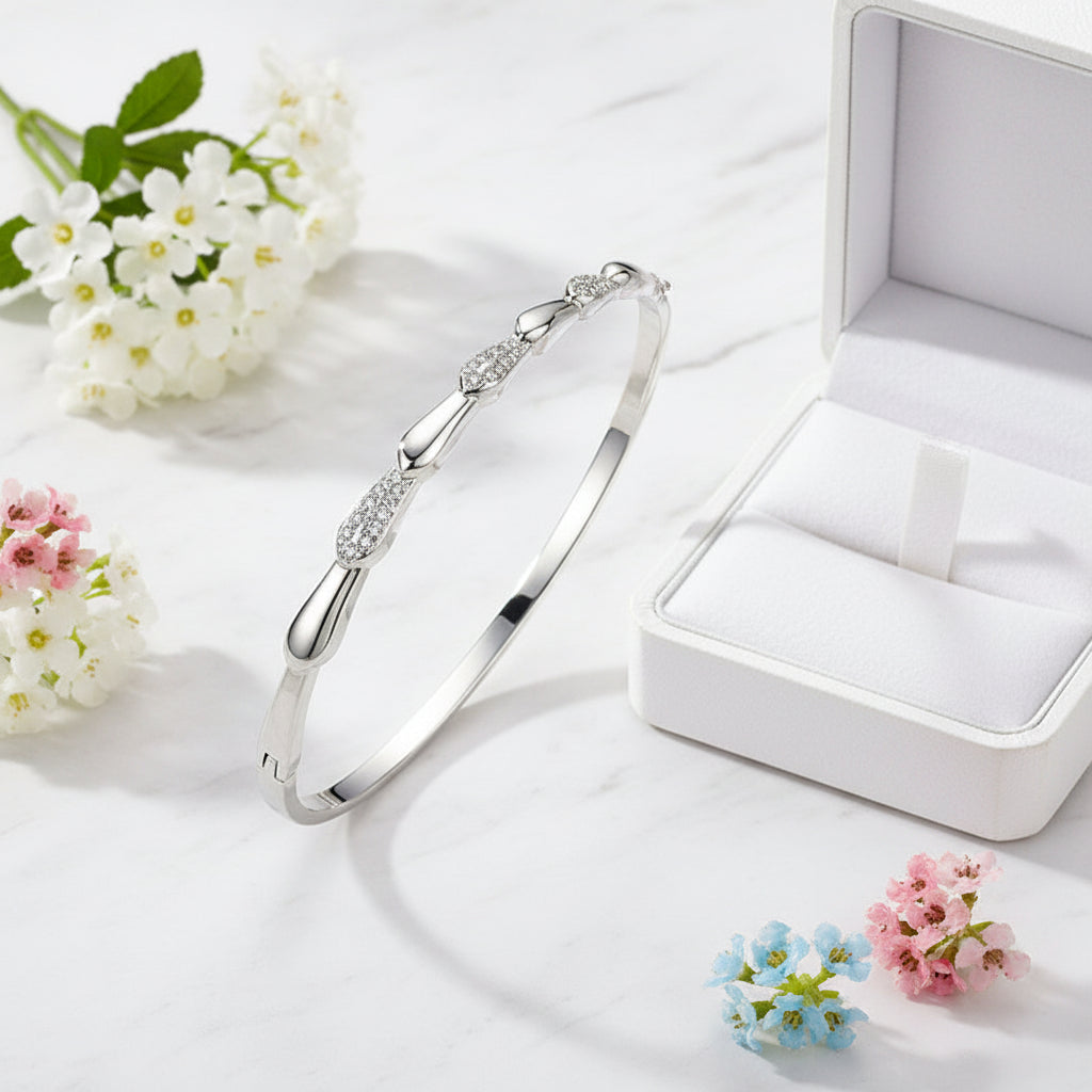 Modern Bangle Micro inlay Natural Zircon Crystal Gemstone Bracelet set in 925 Silver
