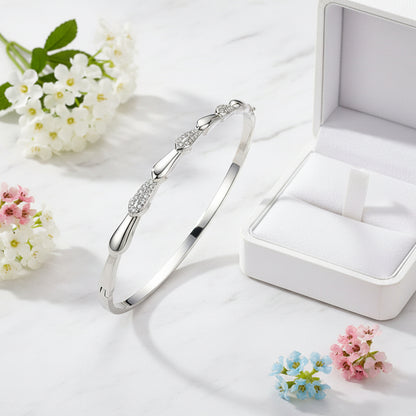 Italian Modern Bangle Pavé Natural Zircon Gemstone Bracelet in 18K White Gold Plated 925 Silver Capella Jewellery