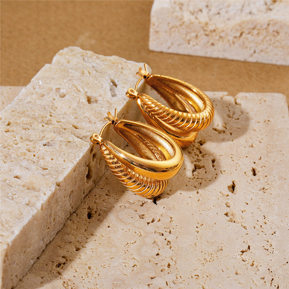 18K Gold Plated Geometric Double Layer Earrings