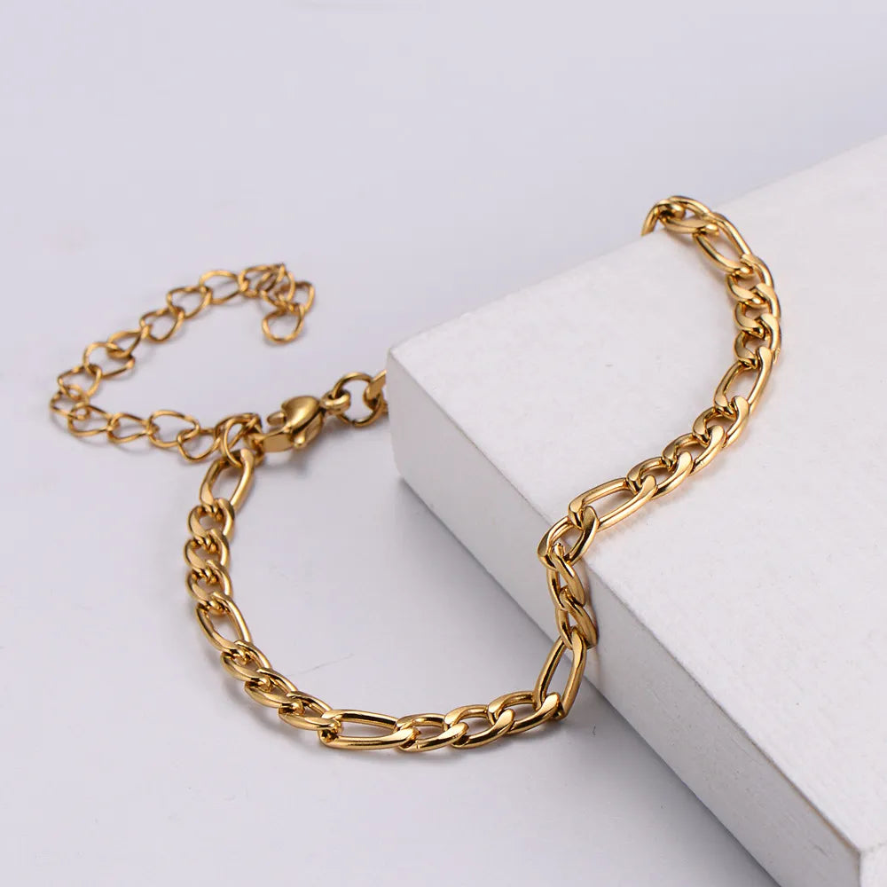Modern Ladies Fashion Curb Chain Bracelet and Anklet set in 18K Gold Plating