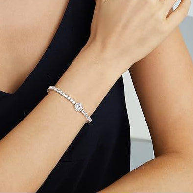 French Tennis Bracelet set in Full Pave (3mm) Natural Zircon Gemstones 18K White Gold Plating Capella Jewellery