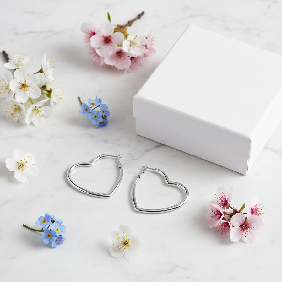 Modern French Chic Design Large Heart Hoop Earrings set in 18K Gold Plated 925 Silver