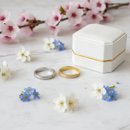 European Eternity Pavé Micro Inlay Natural Zircon Gemstone Ring set in 18K Gold Plated 925 Silver Capella Jewellery