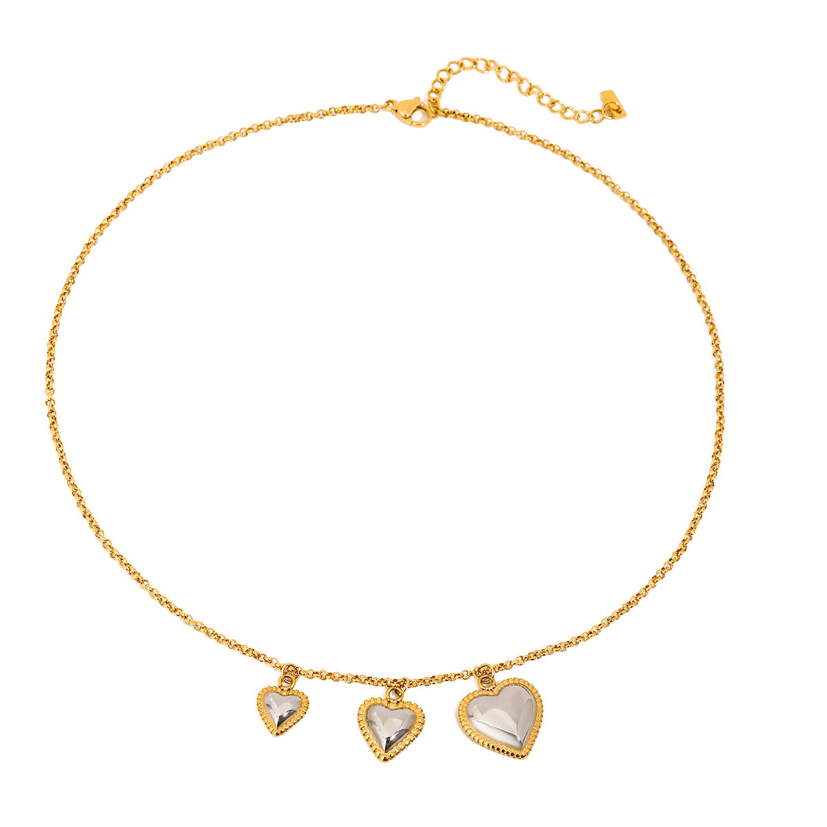 Italian Design Three Hearts Threaded Pendant Necklace set in 18K Gold Plating