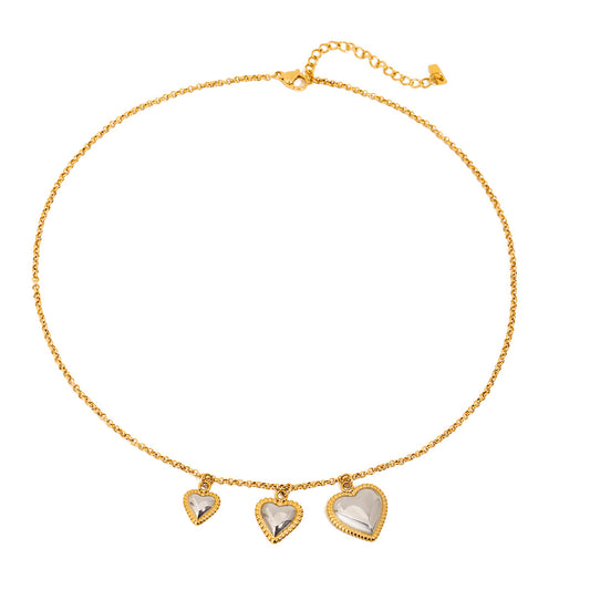 Italian Three Hearts Inspired Threaded Pendant Necklace set in 18K Gold Plating