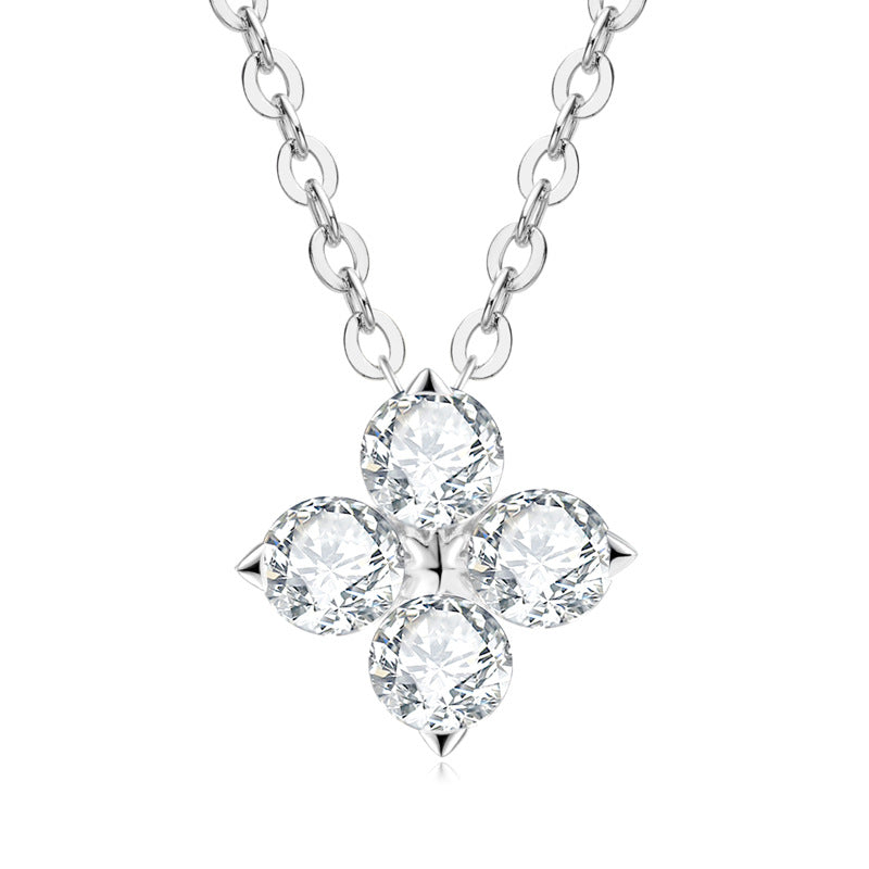 Four Leaf Clover Design 0.5 Carat Moissanite Necklace set in 18K White Gold 925 Silver (GRA)