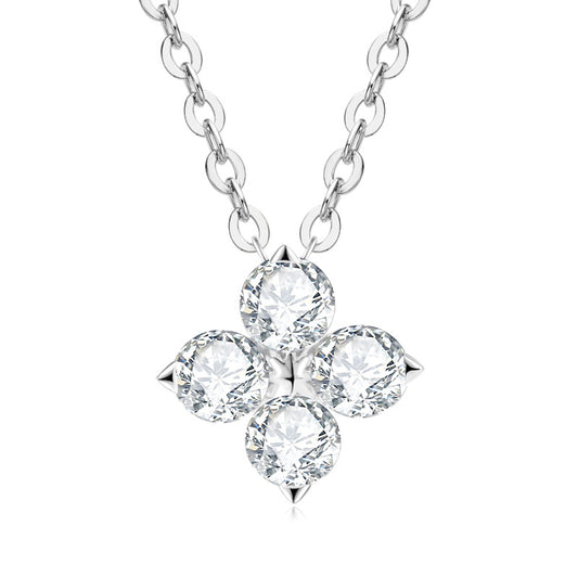 Four Leaf Clover Design 0.5 Carat Moissanite Necklace set in 18K White Gold 925 Silver (GRA)