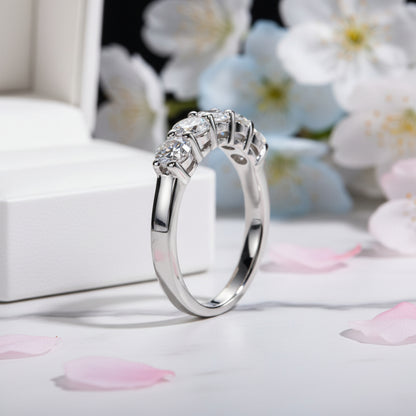 Eternity Five Row 1.5 Carat Moissanite Ring set in 18K White Gold Plated 925 Silver (GRA) Capella Jewellery