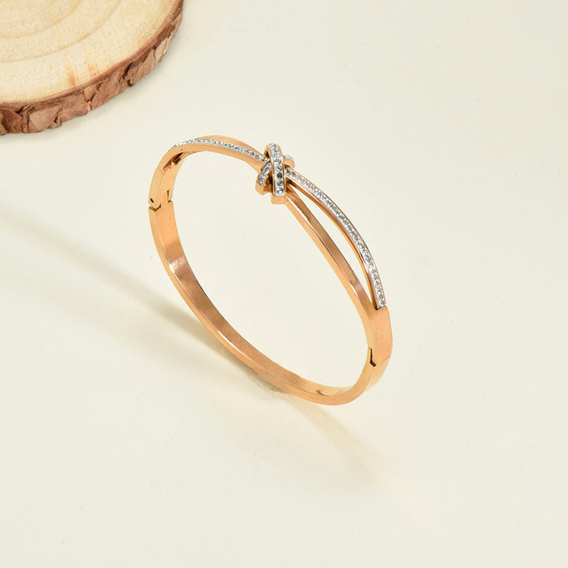 18K Gold Plated Bracelet with Diamond in Beautiful Geometric Korean Style