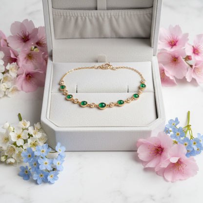 Delicate Japanese Jade and Natural Zircon Gemstone Inlaid Bracelet set in 18K Gold Plating Capella Jewellery