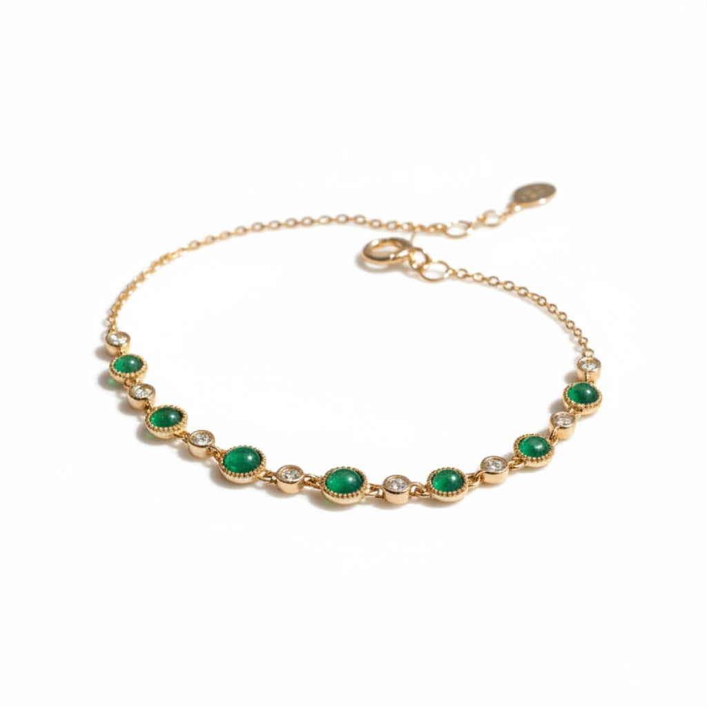 Japanese Inspired Jade Gemstone Inlaid Bracelet set in 18K Gold Plating