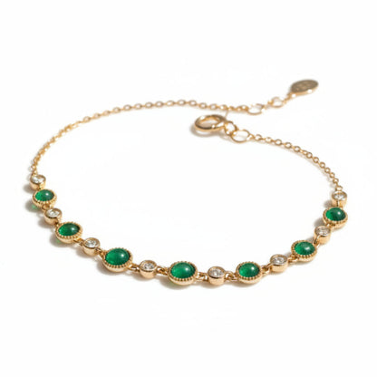 Delicate Japanese Jade and Natural Zircon Gemstone Inlaid Bracelet set in 18K Gold Plating Capella Jewellery