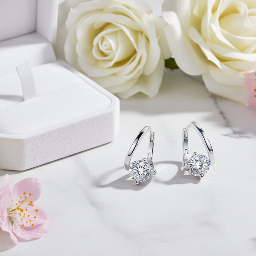 European Modern Design 2 Carat Moissanite Diamond Earrings set in 925 Silver (GRA)
