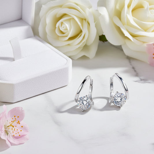 European Silhouette 2 Carat Moissanite Diamond Earrings set in 18K White Gold Plated 925 Silver (GRA)