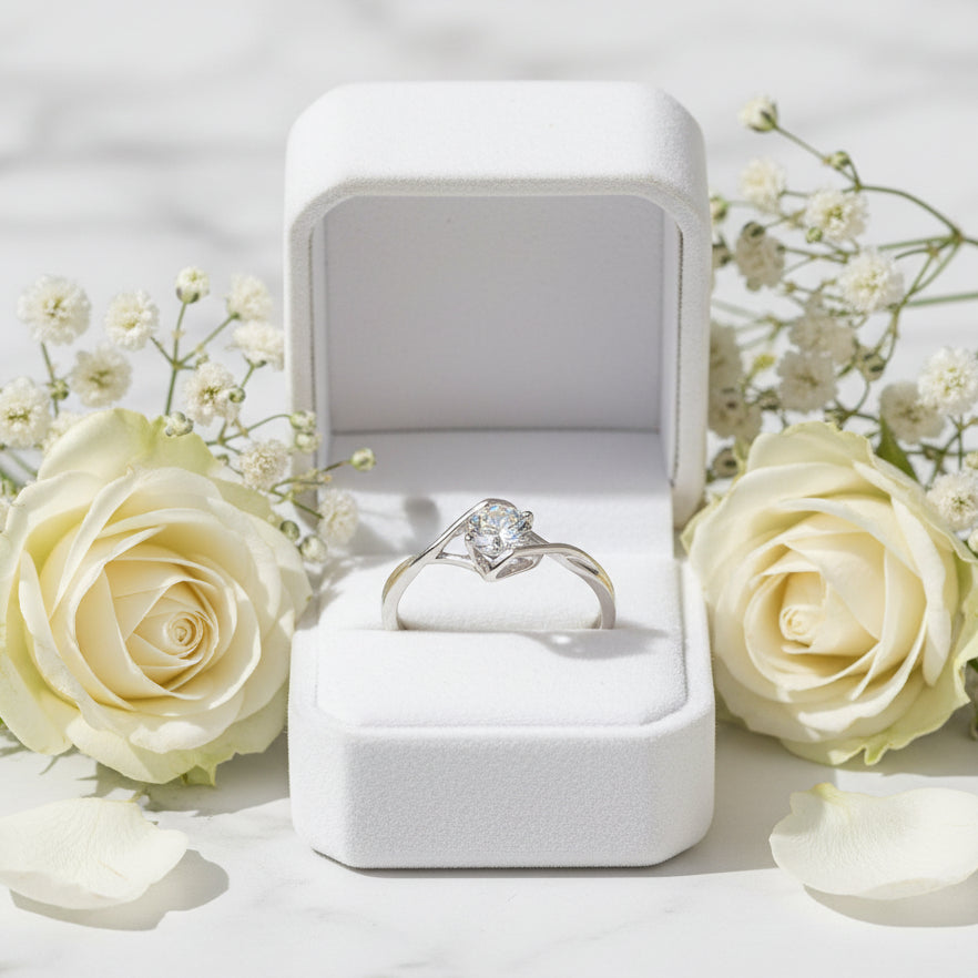 Italian Marquise Accent 0.5 Carat Moissanite Diamond Ring set in 18K White Gold plated 925 Silver (GRA)