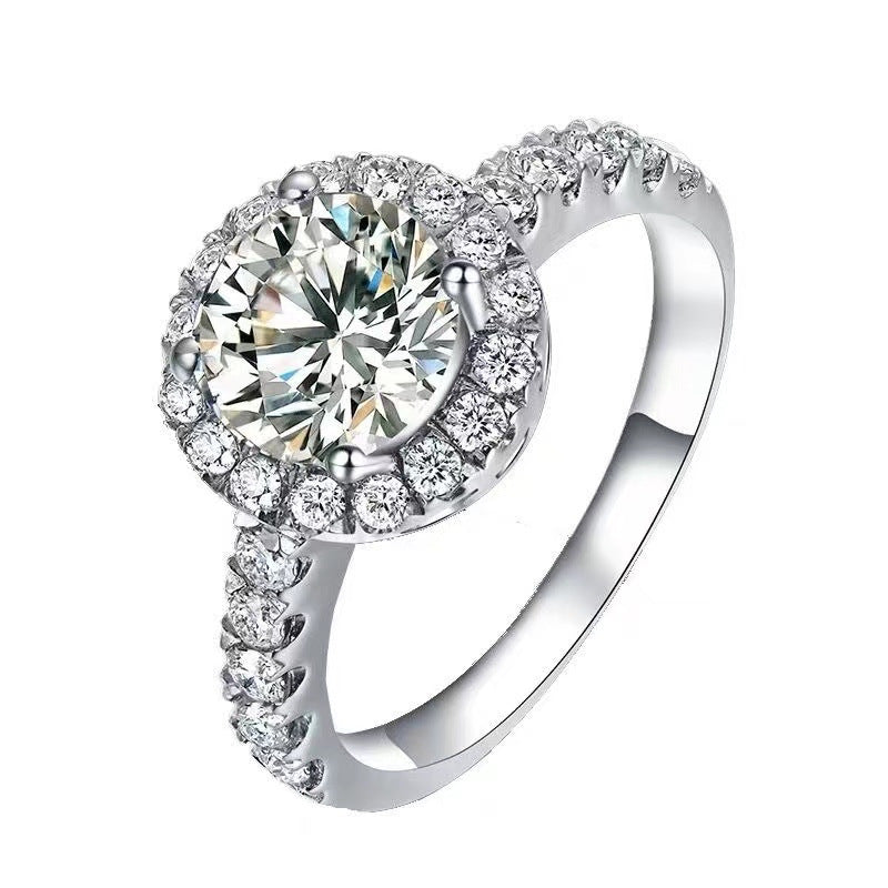 French Round Pavé Design 3 Carat Moissanite Diamond Ring set in 18K White Gold Plated 925 Silver (GRA)
