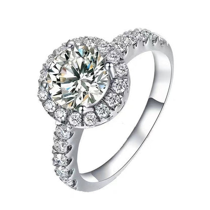Italian Inspired Pavé Inlay Solitaire 3 Carat Moissanite Ring set in 18K White Gold Plated 925 Silver (GRA) Capella Jewellery