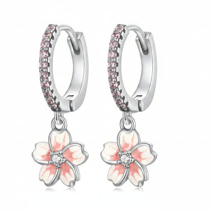 Japanese Sakura Cherry Blossom Natural Zircon Gemstone Earrings set in Platinum Plated 925 Silver Capella Jewellery