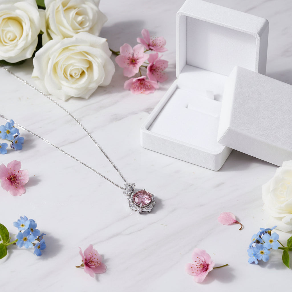 Violet Rose Pendant 5 Carat High Carbon Diamond Pendent Zircon Inlay set in 925 Sterling Silver