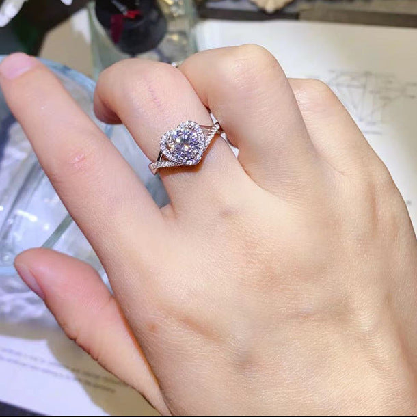 Italian Heart Design 1 Carat Moissanite Diamond Ring set in Platinum Plated 925 Silver (GRA)