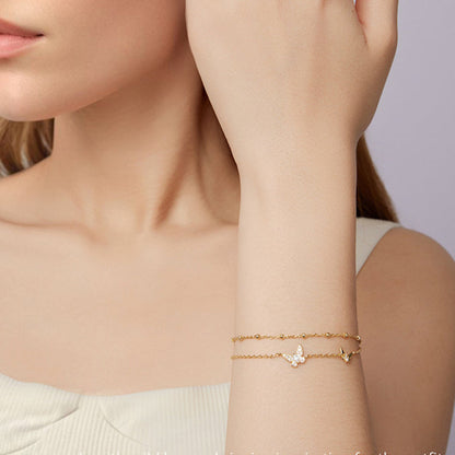European Butterfly Double-layer Natural Zircon Gemstone Bracelet set in 18k White Gold Plated 925 Silver Capella Jewellery
