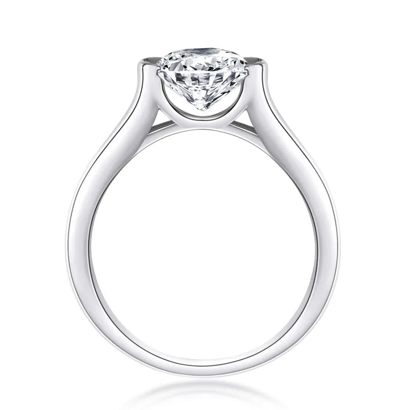 Italian Elegant Round Solitaire 2 Carat Moissanite Ring set in 18K White Gold Plated 925 Silver (GRA) Capella Jewellery
