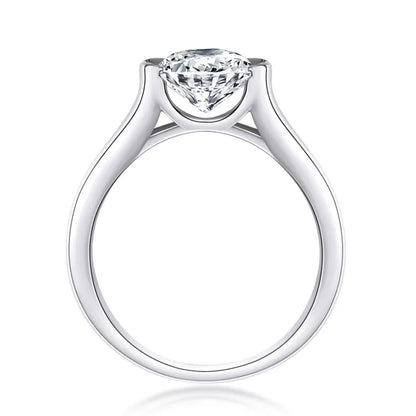 Italian Elegant Round Solitaire 2 Carat Moissanite Ring set in 18K White Gold Plated 925 Silver (GRA) Capella Jewellery