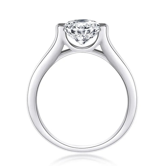 Italian Elegant Round Solitaire 2 Carat Moissanite Diamond Ring set in 18K White Gold Plated 925 Silver (GRA)
