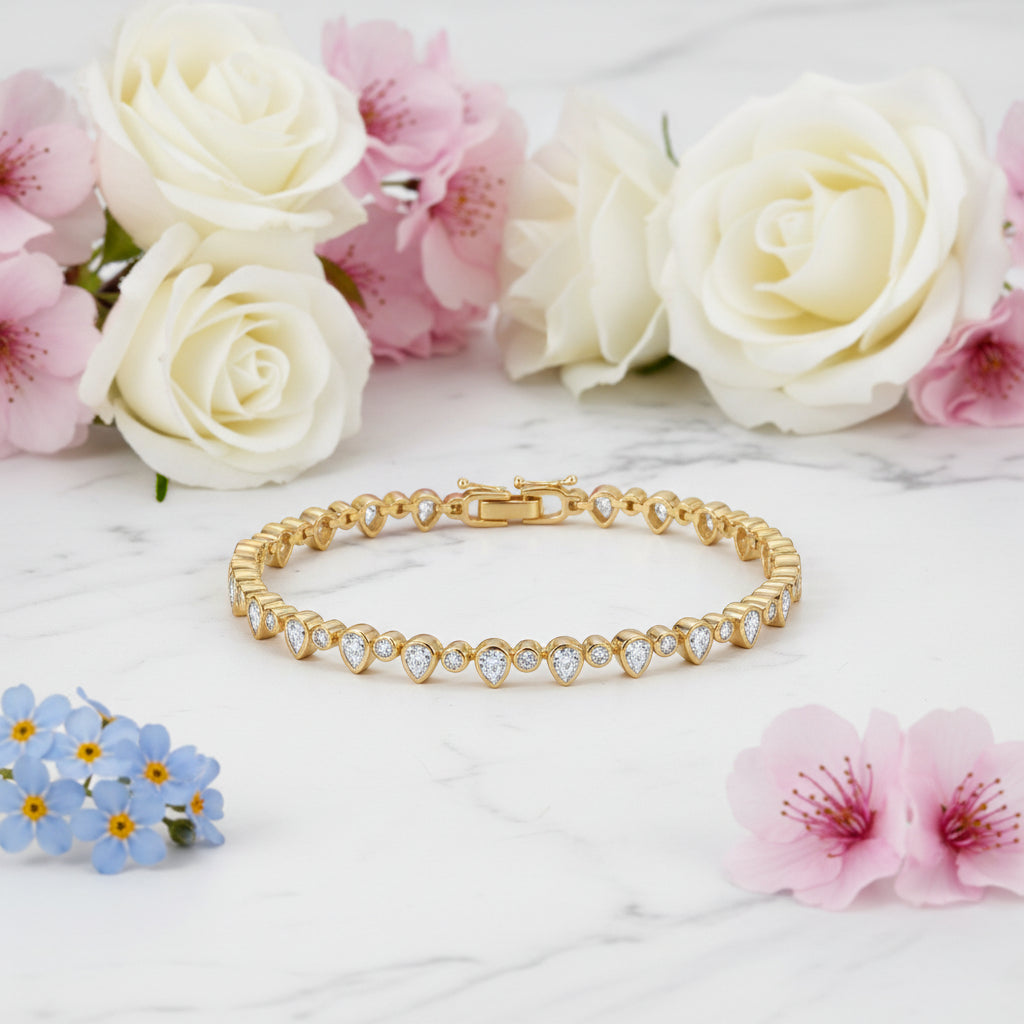 American Design Tennis Bracelet Natural Zircon set in 14K Gold Plated 925 Silver