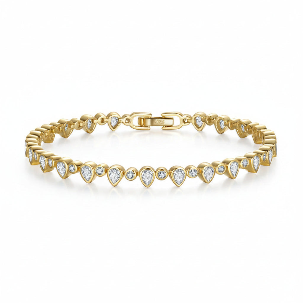 American Design Tennis Bracelet Natural Zircon set in 14K Gold Plated 925 Silver
