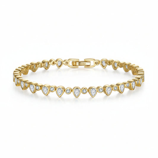 European Vintage Tennis Bracelet Design Natural Zircon Gemstone set in 18K Gold Plated 925 Silver