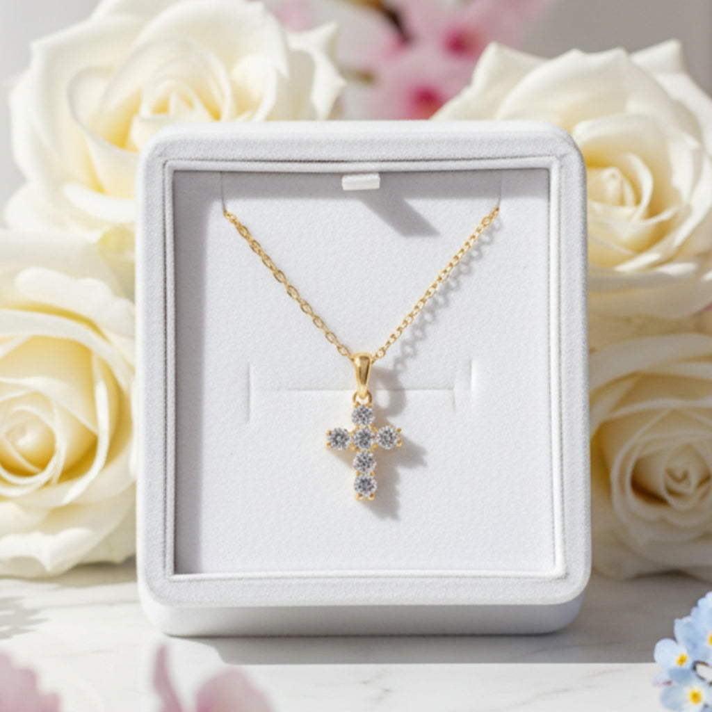 Exquisite Christian Cross 0.66 Carat Moissanite Diamond Pendent set in 18K Gold Plated 925 Silver (GRA)