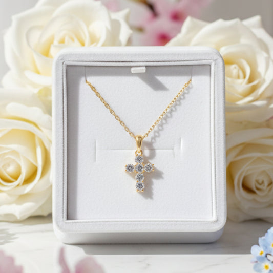 Exquisite Christian Cross 0.66 Carat Moissanite Diamond Pendent set in 18K Gold Plated 925 Silver (GRA)
