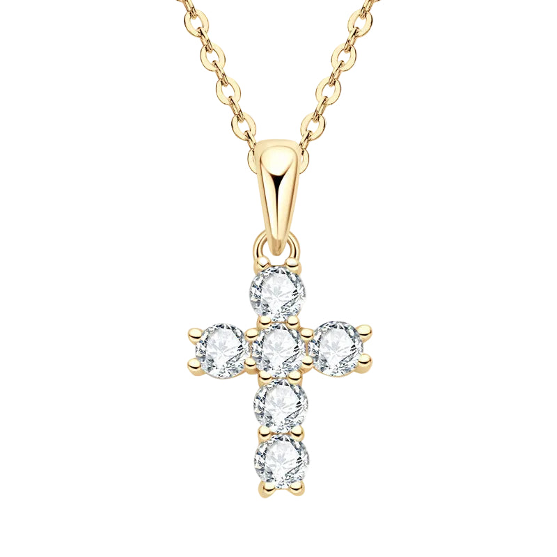 Exquisite Christian Cross 0.66 Carat Moissanite Diamond Pendent set in 18K Gold Plated 925 Silver (GRA)