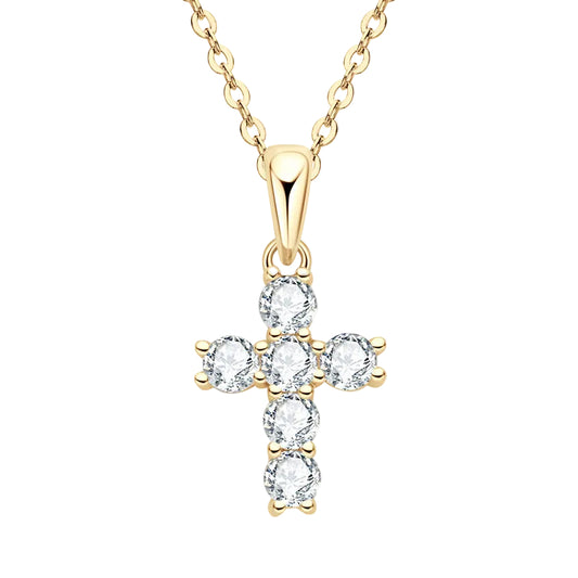 Exquisite Christian Cross 0.66 Carat Moissanite Diamond Pendent set in 18K Gold Plated 925 Silver (GRA)