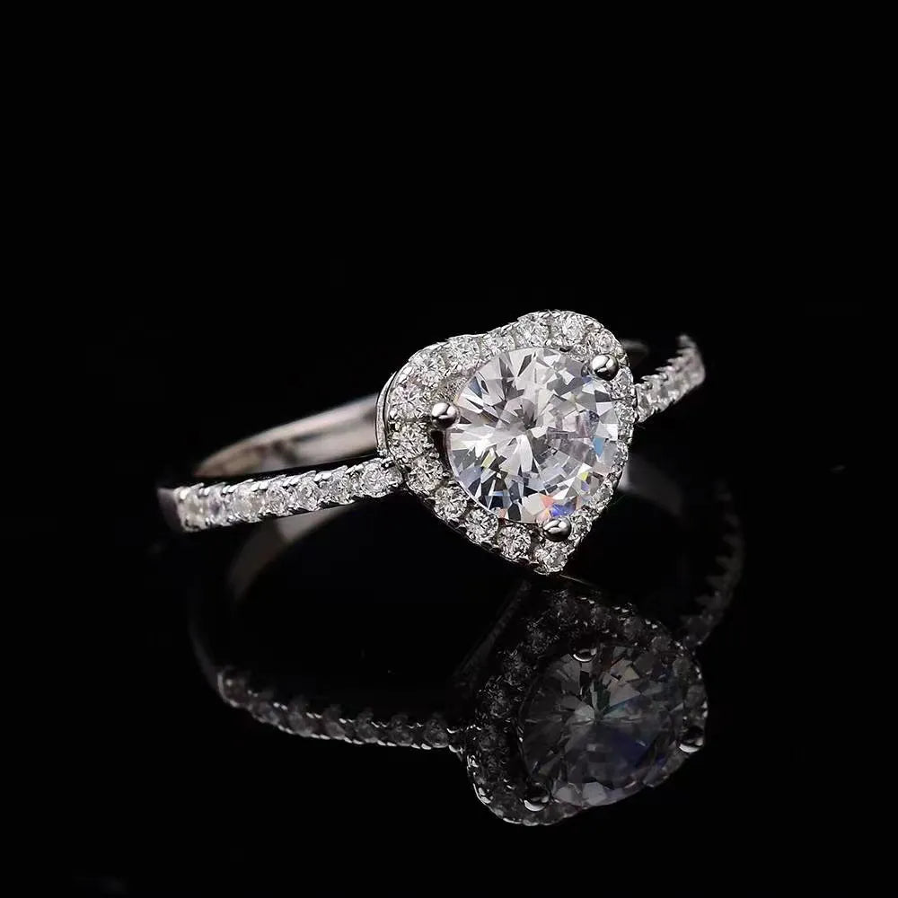 European Diamond Heart 1 Carat Moissanite Diamond Ring set in Platinum Plated 925 Silver (GRA)